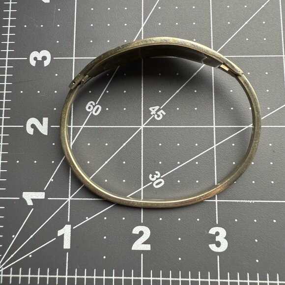 Vintage Alpaca Mexico Blue Enamel Flower Inlay Abalone & Mother Of Pearl Cuff Br - Picture 7 of 7